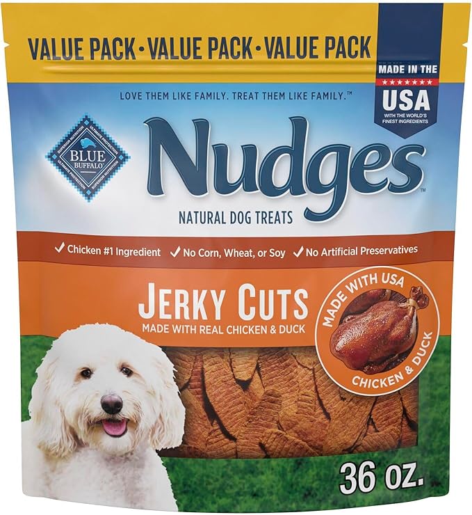 Blue Buffalo Nudges Jerky Cuts Dog Treats, Made in the USA with Natural Ingredients, Chicken & Duck, 36-oz Bag