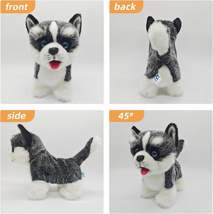 CU-MATE Plush Interactive Simulation Dog-Realistic Puppy Electronic Toy Dog Cat with Walking/Barking/Wagging Tail/Talking-Like Real Robotic Present (Electric Husky)