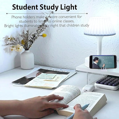 Table Lamp with USB Port and Outlet, Small Desk Lamp for Bedroom, 3-Colors Dimmable LED Lamps Eye Care Night Stand Lights, USB Charging Desk Lights for Home Office/Living Room