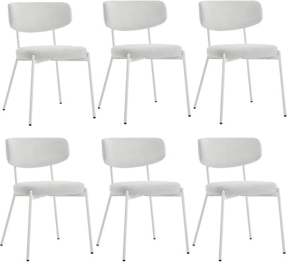 KCC Modern Mid-Century Velvet Dining Chairs Set of 6, Upholstered Stylish Kitchen Chairs Accent Diner Chairs with Metal Legs and Curved Back for Kitchen, Dining Room(White)