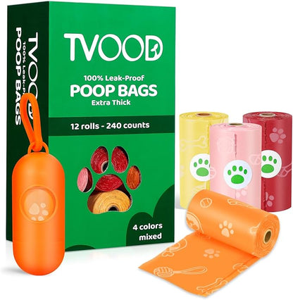 Dog Poop Bags Rolls 240 Count: Doggie Bags with Dispenser - Unscented Extra Thick & Leak Proof Doggy Waste