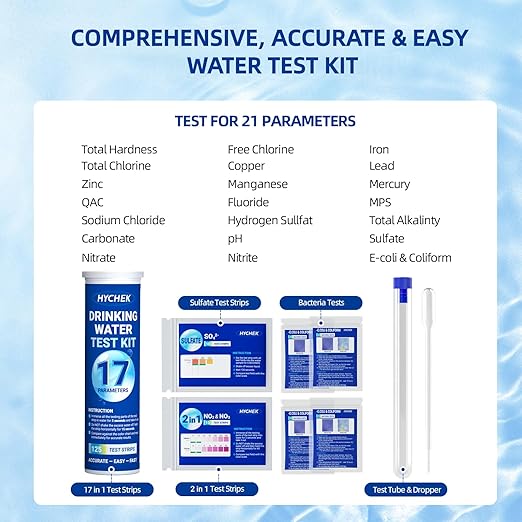 21 in 1 Accurate Drinking Water Testing Kits, 145 Strips + 4 Bacteria Tests