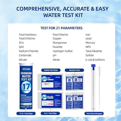21 in 1 Accurate Drinking Water Testing Kits, 145 Strips + 4 Bacteria Tests