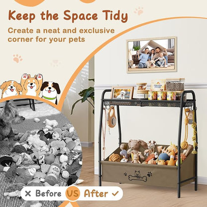 Lomivra Large Dog Toy Basket (23.6"x11.2"x9.7"), Dogs Toy Bin with Storage Organizer, Trapezoid Toy Box for Dog Stuff Accessories, Pet Toy Storage Holder Chest for Cat Dogs Essential Supplies（Brown）