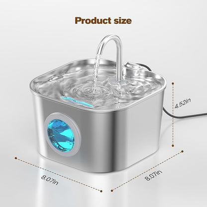 Stainless Steel Cat Water Fountain: 108oz/3.2L Pet Water Fountains Cat Watering Fountain Indoor Automatic Waterer Dispenser for Drinking Small Dogs Water Bowl Metal Kitty Faucet Watering Supplies