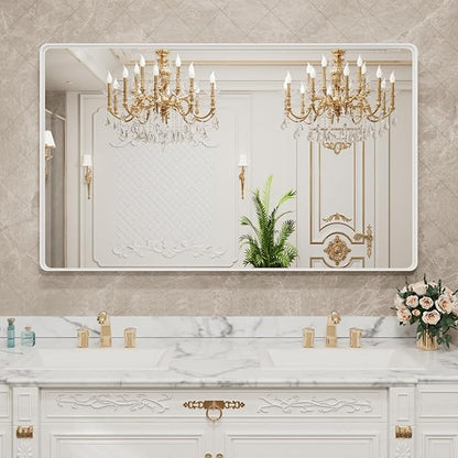 LOAAO 55x36 Inch White Metal Framed Bathroom Mirror