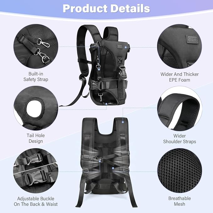 YUDODO Front Pet Carrier Backpack for Small Dog, Legs Out Dog Chest Carrier | Safety Belt, Ergonomic Support, Hands Free, Durable & Comfortable, For Walking Hiking Cycling, Black, S