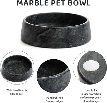 SAMAH Black Marble Dog Bowl, Non-Slip Non-Tipping Heavy Dog Food Bowl, Large Weighted Stone Dish, Natural Marble Dog Water Bowl, Easy to Clean, Gifts for Cat & Dog Lovers, Holds 6 Cups(6 lbs)