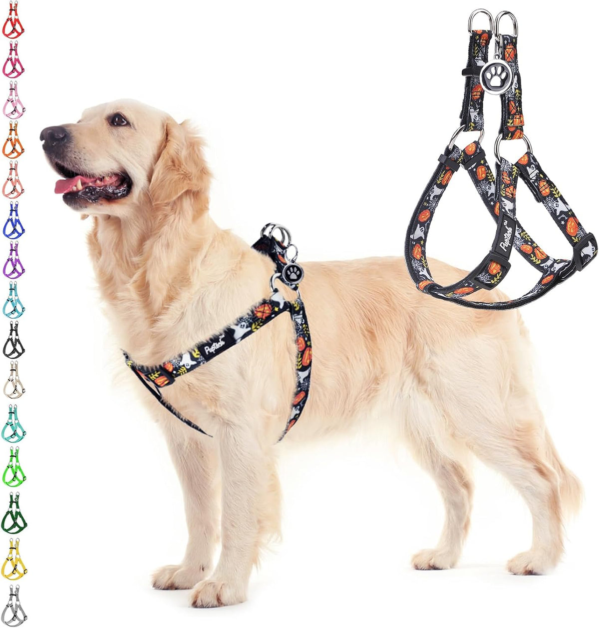 PUPTECK No Pull Dog Harness Soft Adjustable Basic Nylon Step in Puppy Vest Outdoor Walking with ID Tag, Halloween, M