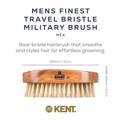 Kent MC4 Men's Hair and Beard Brush Kit: Exfoliating Natural Boar Bristle Hair Brush, Cherrywood Base with Firm Bristles for Coarse Hair Types - LPC3 Brush Cleaner - Premium Grooming Set