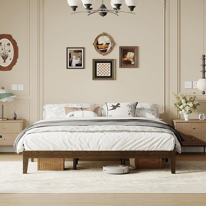King Size Wood Platform Bed Frame, 12 Inch Solid Wood Bed Frame with Wooden Slats, No Box Spring Needed, Easy Assembly,Espresso