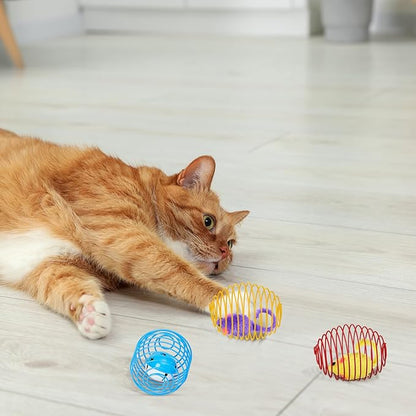 Jecery 5 Pcs Halloween Cat Spring Balls Toys Stretchable Rolling Balls Colorful Playful Coils Interactive Spring Action Toy Caged Rats for Kitten Cat Pet Supplies(Mouse and Bell,Multicolor,5 Pcs)