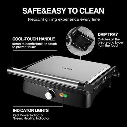 OSTBA Panini Press Grill with Adjustable Temperature, 4-Slice Indoor Grill