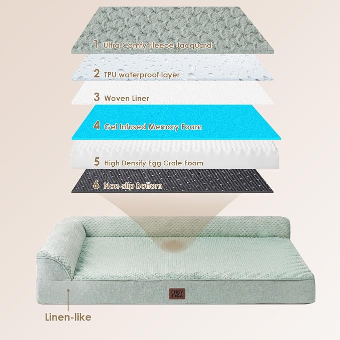 EHEYCIGA XL Dog Bed Memory Foam for Crate, Extra Large Dog Bed Orthopedic with Washable Removable Cover, Waterproof Pet Sofa Couch XLarge Size Dogs, 41x27x6.5, Greyish Green | Washable Removable Cover, Waterproof Flat Pet Sofa Couch with Nonskid Bottom...