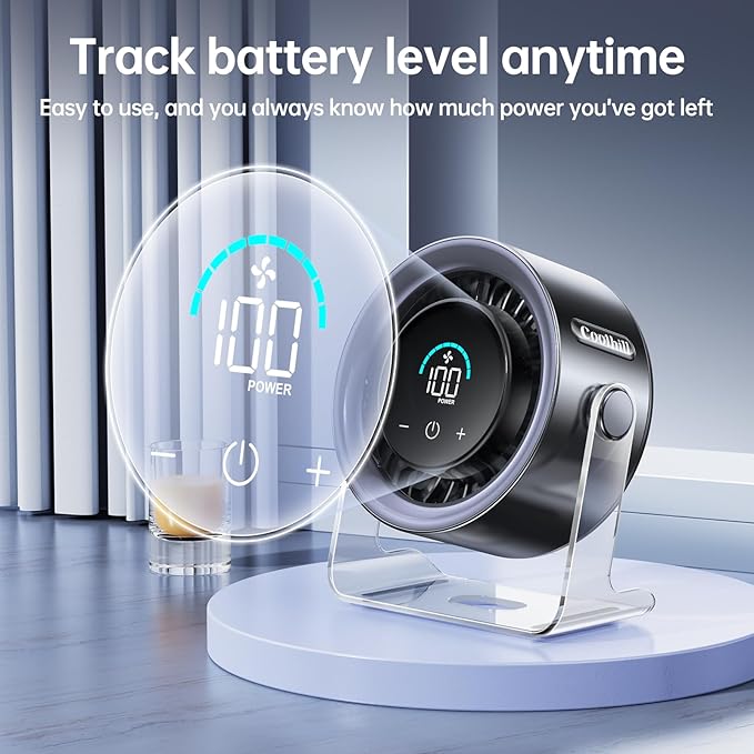 Coolhill USB Desk Fan for Bedroom: 100 Speeds Digital Display Quiet Table Fan