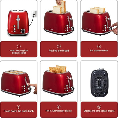Roter Mond 2 Slice Toaster Retro Stainless Steel