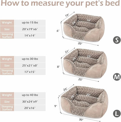 Small Dog Bed for Medium to Large Dogs - Rectangle, Orthopedic, Soft, Calming, Durable Pet Cuddler with Anti-Slip Bottom (20"x19"x6")