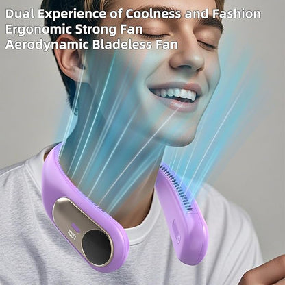 Portable Neck Fan, Personal Wearable Bladeless Fan, LED Display, 6000mAh USB