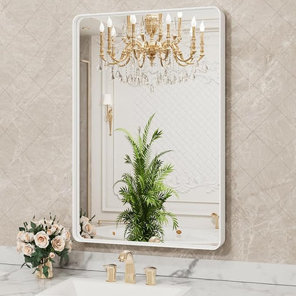LOAAO 20x30 Inch White Metal Framed Bathroom Mirror