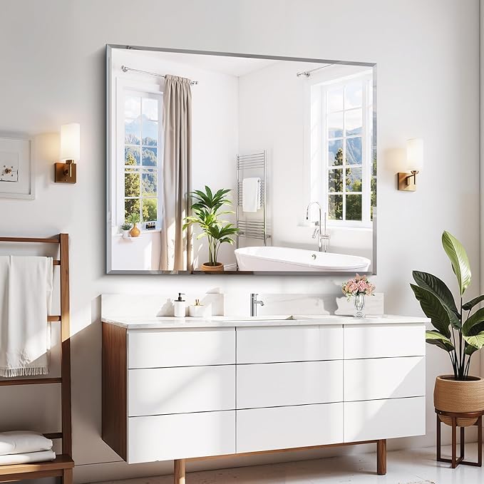 CILIBER Beveled Bathroom Mirror, 40x48 Inch Large Frameless Mirrors
