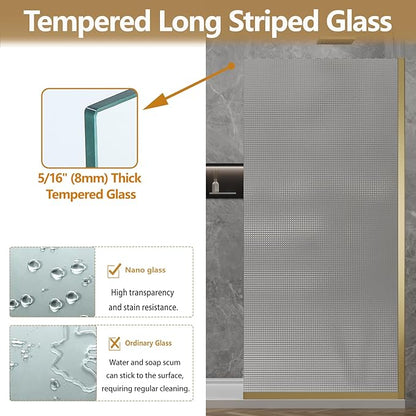 36"x76" Fixed Glass Shower Door, Square Pattern Textured Privacy 5/16" Thick