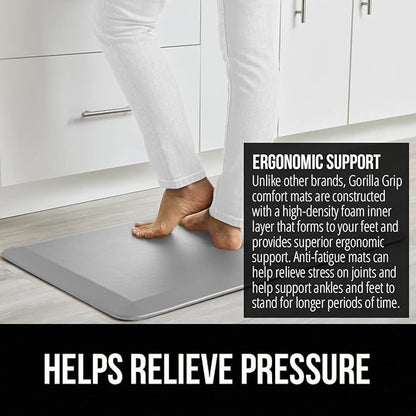 GORILLA GRIP Comfortable Cushioned Kitchen Mats for Floor, Waterproof and Stain Resistant Soft Top, 3/4 Inch Thick Ergonomic Standing Desk Anti Fatigue Mat, Foam Supports Feet, 20x32, Light Gray
