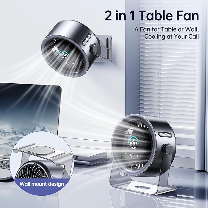 Coolhill USB Desk Fan for Bedroom: 100 Speeds Digital Display Quiet Table Fan