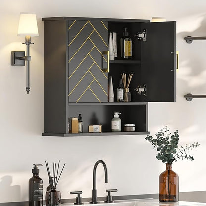 Black Chevron Pattern Bathroom Wall Cabinet, Modern Hanging Medicine Cabinet
