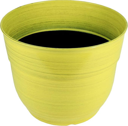 Garden Elements Indoor/Outdoor Glazed Brushed Happy Plastic Planter, Large, Bright Yellow, 15" (Pack of 2)