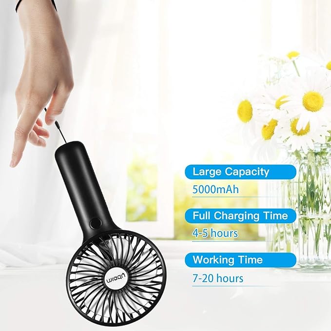 Miady 2-Pack Upgraded 5000mAh Portable Handheld Fan 3 Speed Mini USB Strong