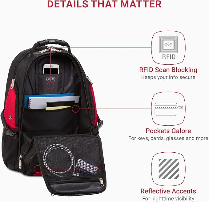SwissGear 1900 Scansmart TSA 17-Inch Laptop Backpack, Black/Red