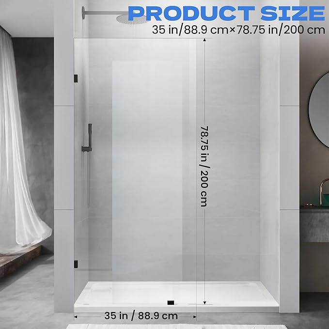 35" W x 78.75" H Shower Screen, Fixed Frameless Shower Glass Panel
