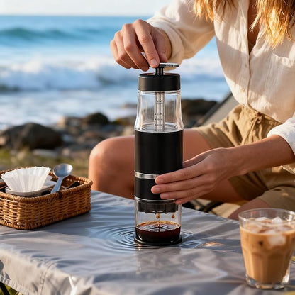 PIQUEBAR Portable Coffee Maker for Ground Coffee & Capsules, Small Espresso