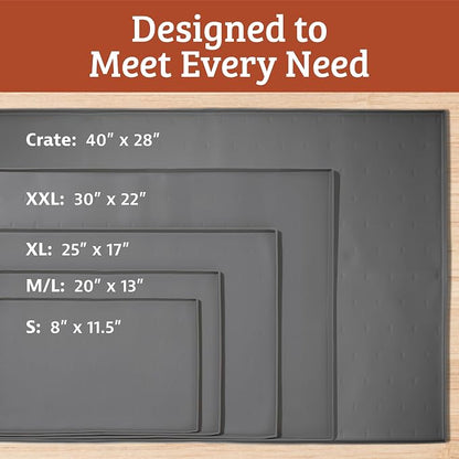 Leash Boss Waterproof Spill Guard Dog & Cat Silicone Dog Food Mat - Non-Slip Raised Edge Dog Bowl Mat - Waterproof Spill Guard Cat Food Tray - 25 x 17 in, Black
