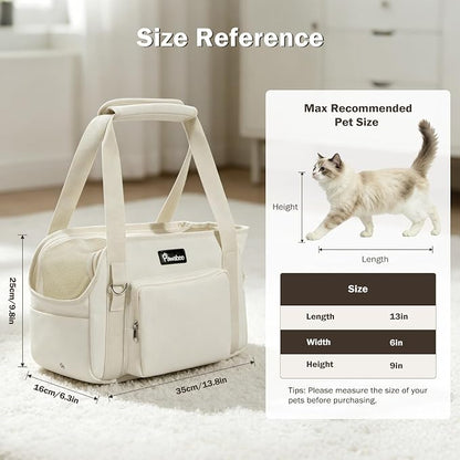Pawaboo Dog Purse Carrier for Small,Under 9 Lbs | Large Pockets,Safety Leash,Soft Cushion,Breathable Mesh Window,Lightweight Travel,Beige