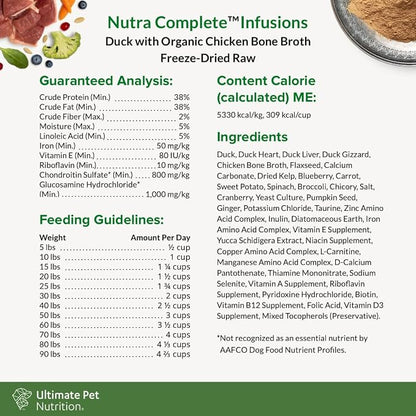ULTIMATE PET NUTRITION Nutra Complete Bone Broth Infusions, 100% Freeze Dried Raw Veterinarian Formulated Dog Food with Antioxidants Prebiotics and Amino Acids (3 Pound, Bone Broth Duck)