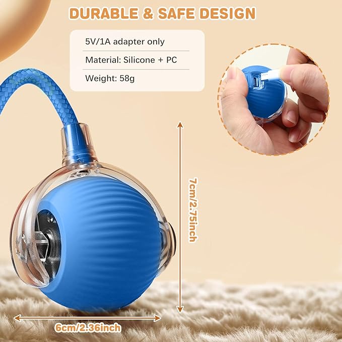 Interactive Cat Toys for Indoor Cats, Rechargeable 360° Automatic Moving Cat Toy for Bored Indoor Adult Cats, 2025 Upgraded Chase Motion Activated Kitten Toys - Blue