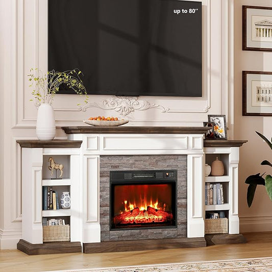 72" Electric Fireplace with Mantel, Fireplace TV Stand