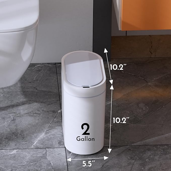 Bathroom Trash Can with Lid 2 Gallon Slim Motion Sensor Garbage Can Narrow