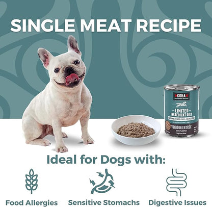 KOHA Limited Ingredient Diet Venison Entrée for Dogs - Grain Free Wet Dog Food with No Fillers - Sensitive Stomach Venison Dog Food, 13 oz - Trial Pack (3 Cans)