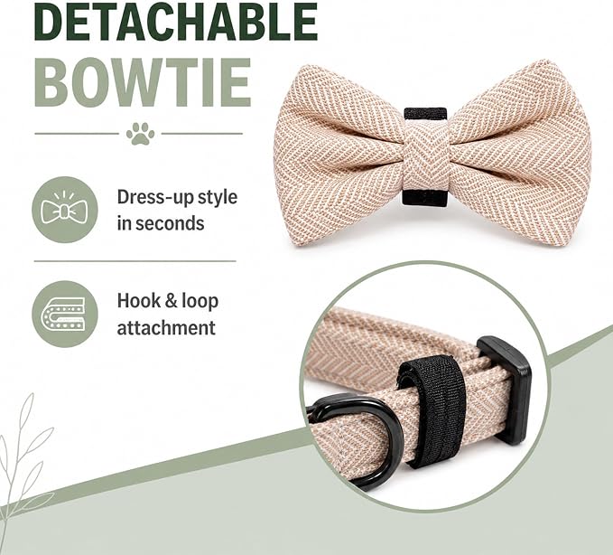 EVERKING 5-Piece Dog Travel Set, Adjustable Harness, Leash, Collar, Poop Bags, Bowtie for Small Medium Dogs, Beige, Breathable No-Pull Design (Beige, M)