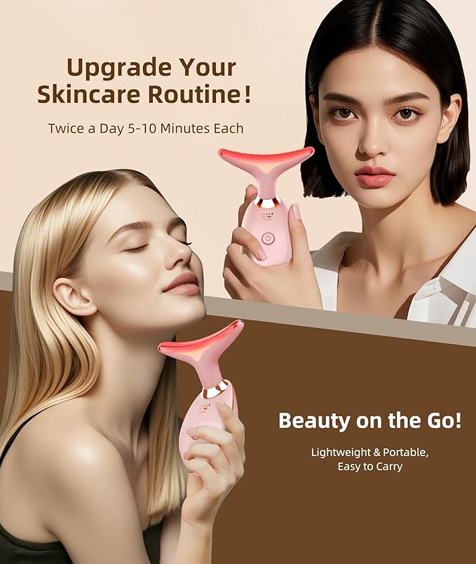 7 Color Face and Neck Massager Light Therapy, Red Light Based Facial Massager for Skin Care, Firming, Smoothing (Rose Golden)