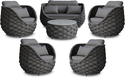 Erotr Cushioned Outdoor Patio Furniture Set: 6 Pieces Aluminum Porch Conversation Sofa Set - Modern Hand Woven Rope Deck Couch Set - Assembled All Weather for 661lbs Garden Yard Pool Hotel, Dark Gray