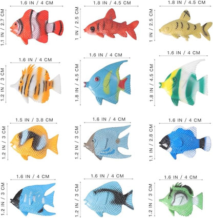 12PCS Tropical Fish Toys, Pastic Sea Creatures Figurines Set, Educational Learning Ocean Animal Figures, Themed Party Favor Miniature Toys for Boys Girls