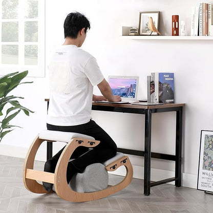 Adjustable Kneeling Chair, Wooden Ergonomic Chair Knee Chair Posture Chair - Improve Your Posture with an Angled Seat for Home,Office (Wood Color+ Pads)