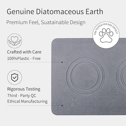 Diatomite Stone Pet Feeding Mat for Dog Cat Super Absorbent Diatomite Quick Drying Stone Dog Food Mat, Dog Mats for Food and Water with Non-Slip Station, Fast Dry Pet Mats, Deep Grey