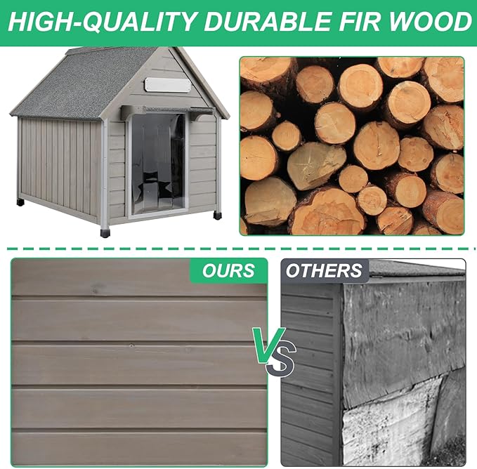 PetsCosset 30.5" L Outdoor Dog House with Waterproof Asphalt Roof for Small to Medium Dogs,Large Wooden Indoor Dog Kennel with Anti-Chewing Metal,Oxford Cloth Window,Durable Doghouse for 1-2 Dogs