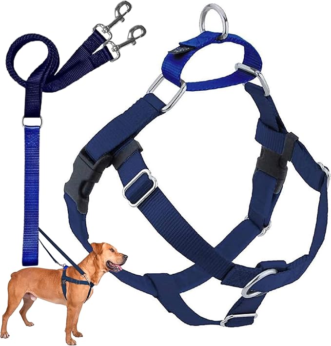 2 Hounds Design Freedom No Pull Dog Harness, Adjustable Harness and Leash Set, Easy Walking & Comfortable Control, Fits Small, Medium & Large Dogs, Solid Colors, Made in USA, 5/8" XS, Navy