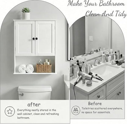 Bathroom Wall Cabinet, Over Toilet Storage Hanging Cabinet Adjustable Shelves