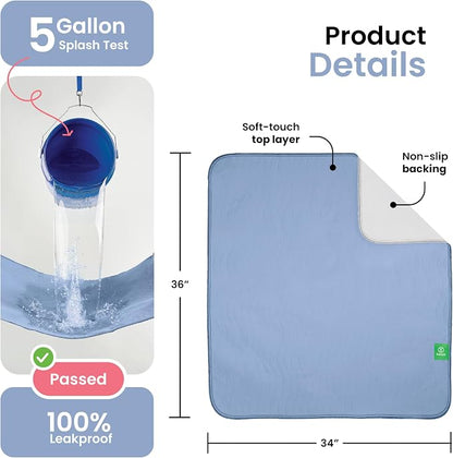 IMPROVIA® Washable Underpads, Heavy Absorbency Reusable Incontinence Pads for Kids, Adults, Elderly, and Pets, Waterproof Protection Floor (Blue, 34"x36" (Pack of 4))